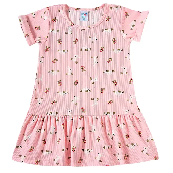 Vestido Manga Curta Kids Rosa Malha Canelada Tip Top