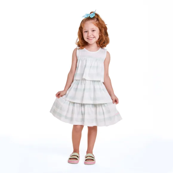 Vestido Sem Manga Com Listras E Babados Meia Malha Kids Tip Top