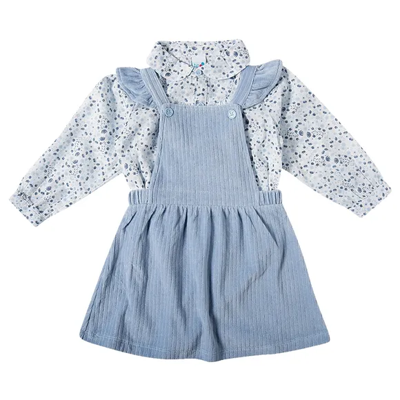 Salopete Com Blusa Manga Longa Blue Veludo Kids Tip Top