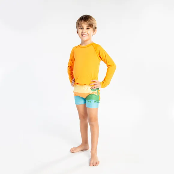 Shorts Praia Dino Laranja Lycra Kids Uv50+ Tip Top