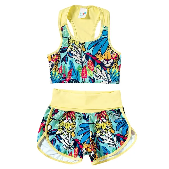 Kit Fitness Top E Shorts Onça Tropical Elastano Kids Proteção Uv50+ Tip Top
