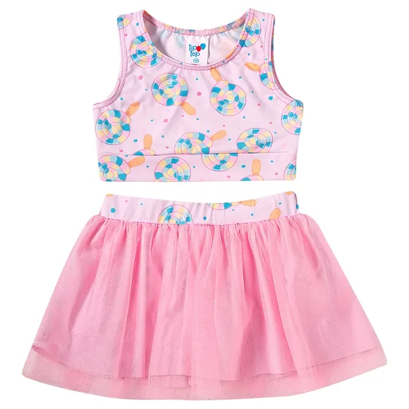 Kit Praia Top E Short Saia Lollypop Elastano Kids Tip Top