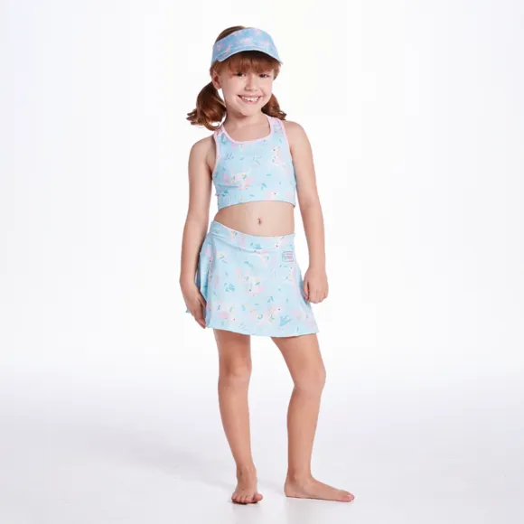 Kit Fitness Praia Kids Unicórnio Floral Elastano Proteção Uv 50+ Tip Top