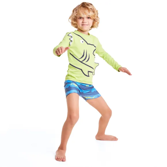 Conjunto Praia Shark Lycra Kids Proteção Uv50+ Tip Top