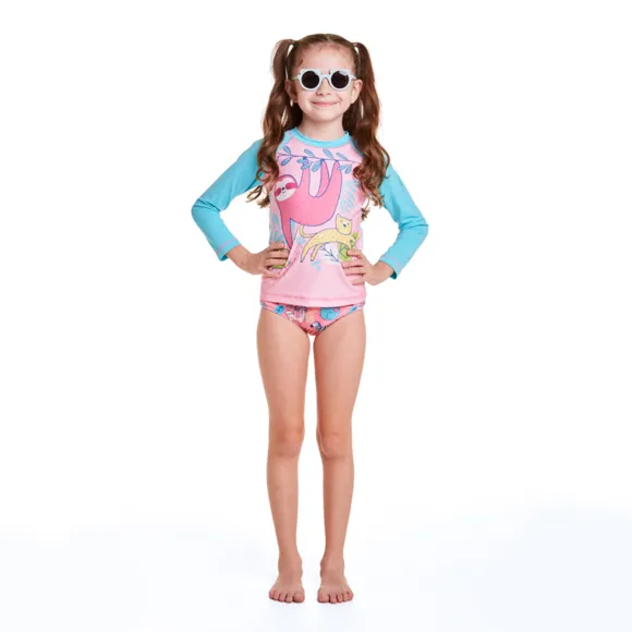 Conjunto Praia Safari Rosa Kids Proteção Uv50+ Tip Top