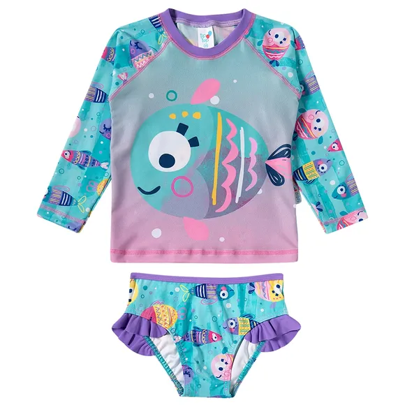 Conjunto Praia Peixes Elastano Kids Proteção Uv50+ Tip Top