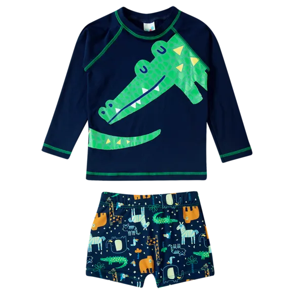 Kit Praia Camiseta Shorts Boné Zoo Elastano Kids Proteção Uv 50+