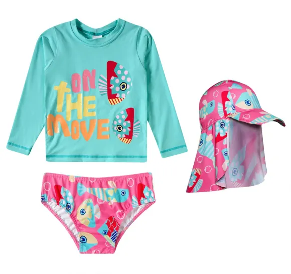 Kit Praia Peixes Rosa Elastano Kids Proteção Uv 50+