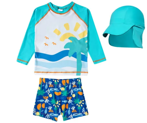 Conjunto Três Peças Praia Coqueiros Tropical Lycra Kids Uv50+ Tip Top