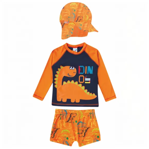 Conjunto Três Peças Praia Dino Lycra Kids Uv50+ Tip Top