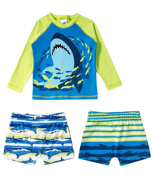 Kit 3 Peças Praia Shark Elastano Kids Proteção Uv50+ Tip Top