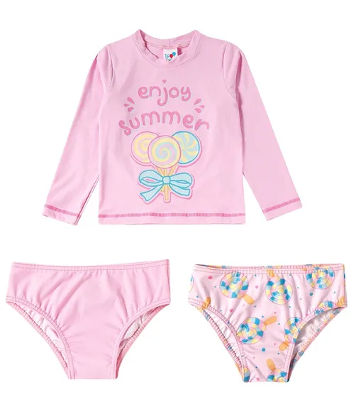 Kit 3 Peças Praia Lollypop Elastano Kids Proteção Uv50+ Tip Top