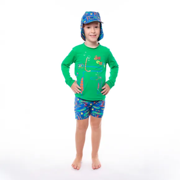 Kit 3 Peças Praia Kids Turma Do Jacaré Lycra Proteção Uv 50+ Tip Top