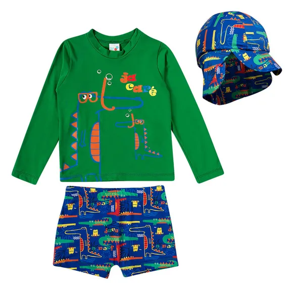 Kit 3 Peças Praia Kids Turma Do Jacaré Lycra Proteção Uv 50+ Tip Top
