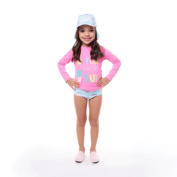 Kit Praia 3 Peças Kids Sorvete De Frutas Lycra Proteção Uv50+ Tip Top
