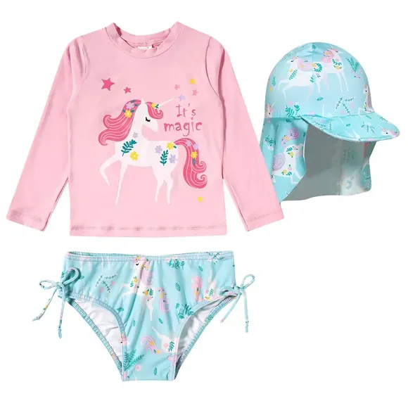 Kit Praia 3 Peças Kids Unicórnio Floral Lycra Proteção Uv 50+ Tip Top