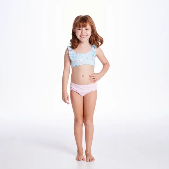 Kit 3 Peças Kids Unicórnio Floral Elastano Proteção Uv 50+ Tip Top