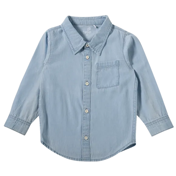 Camisa Festiva Manga Longa Azul Claro Jeans Kids Tip Top