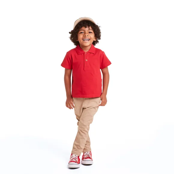 Camiseta Polo Festiva Manga Curta Vermelha Malha Piquet Kids Tip Top