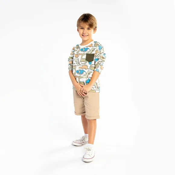 Camiseta Manga Longa Dinossauros Meia Malha Kids Tip Top