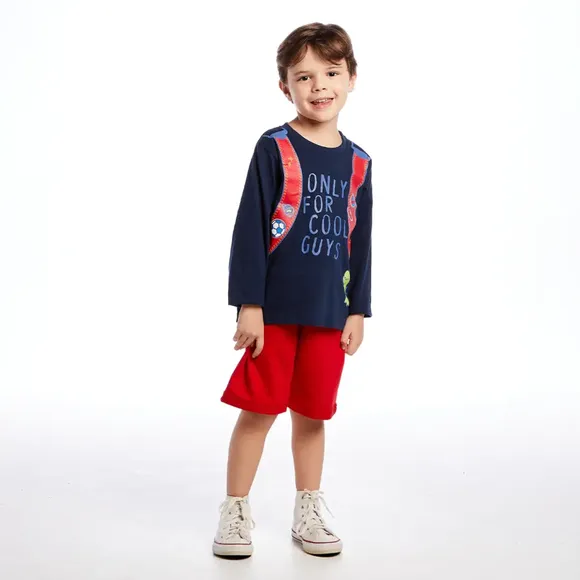Camiseta Manga Longa Kids Escolar Meia Malha Tip Top