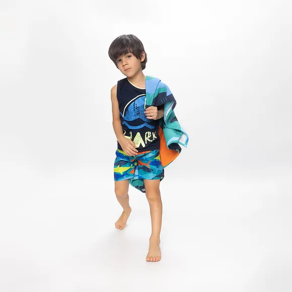 Camiseta Tubarão Colorido Meia Malha Kids