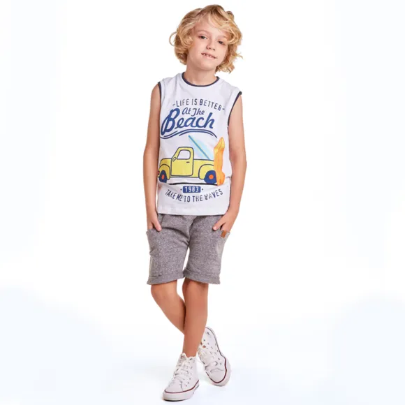 Camiseta Regata Ondas Surf Meia Malha Kids Tip Top