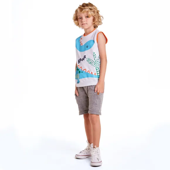 Camiseta Regata Dino Meia Malha Kids Tip Top