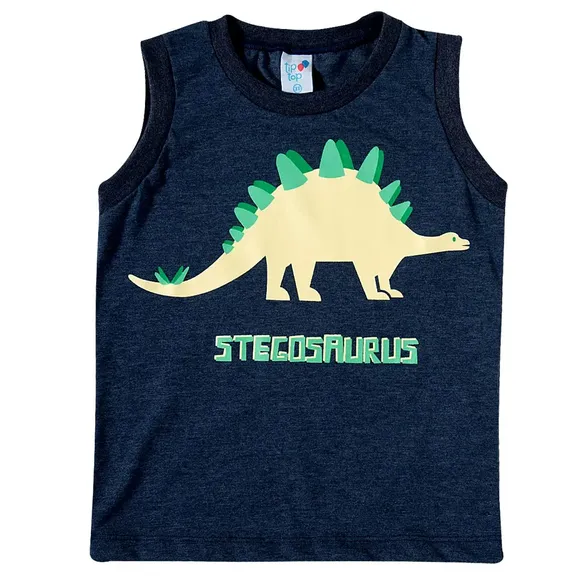Camiseta Regata Azul Kids Dino Meia Malha Tip Top