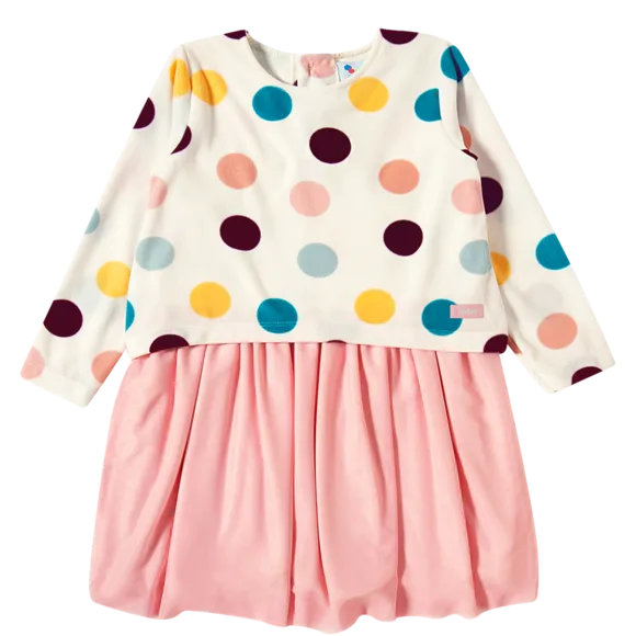 Vestido Manga Longa Love Poá Plush Estampado Kids Tip Top