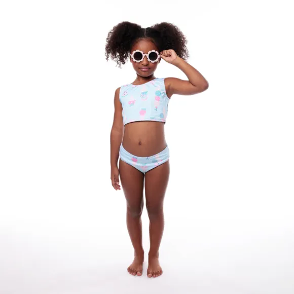 Top E Calcinha Praia Kids Sorvete De Frutas Elastano Proteção Uv50+ Tip Top