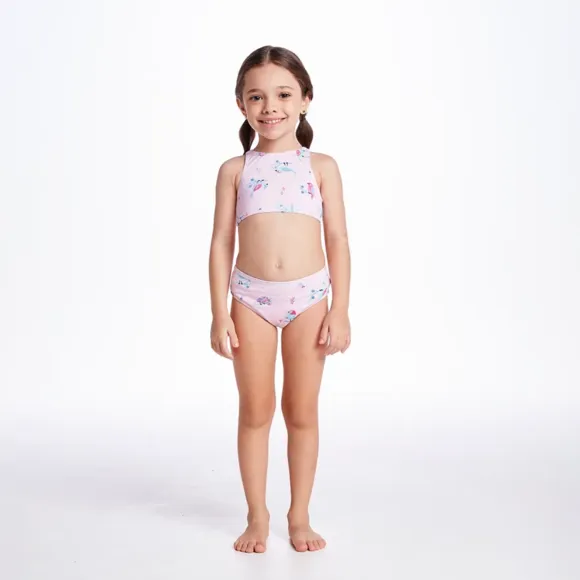 Top Com Calcinha Praia Kids Garden Rosa Elastano Proteção Uv 50+ Tip Top