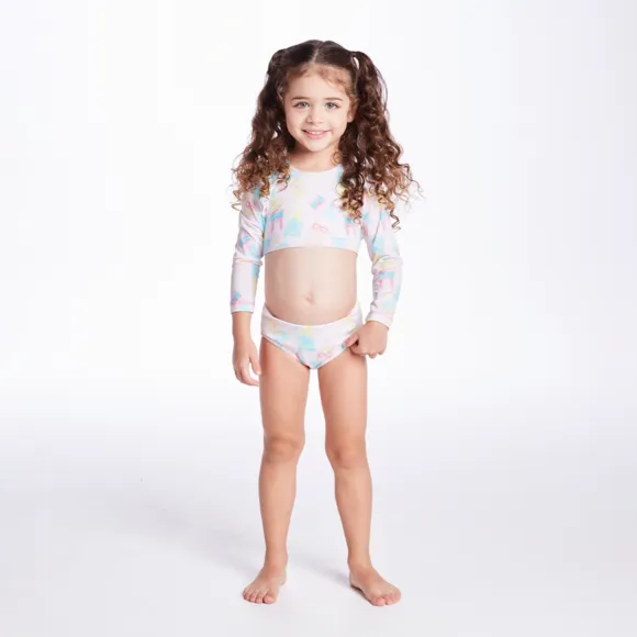 Top Manga Longa E Calcinha Kids Ice Love Elastano Proteção Uv 50+ Tip Top