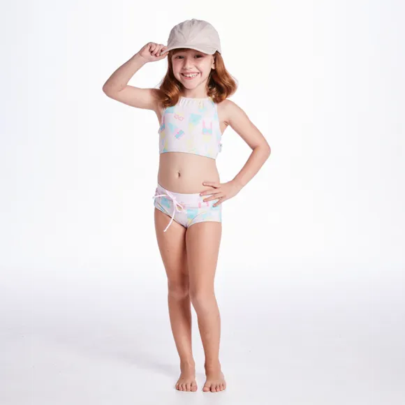 Top E Calcinha Praia Kids Ice Love Elastano Proteção Uv 50+ Tip Top