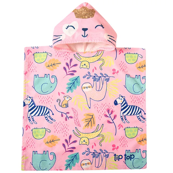 Poncho Safari Rosa Atoalhado Kids Tip Top