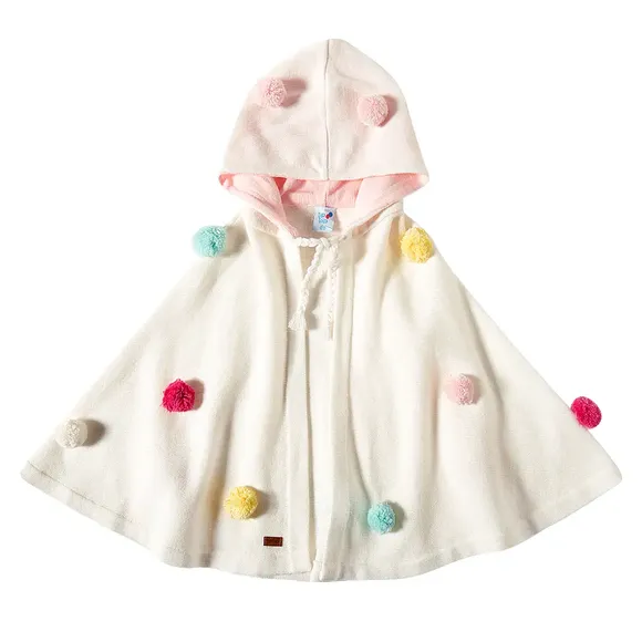Blusão Poncho Kids Aplique De Pompom Lã Tricot Tip Top