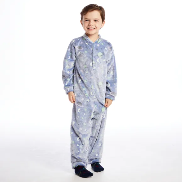 Pijama Macacão Kids Nuvem Fleece Estampado Brilha No Escuro Tip Top