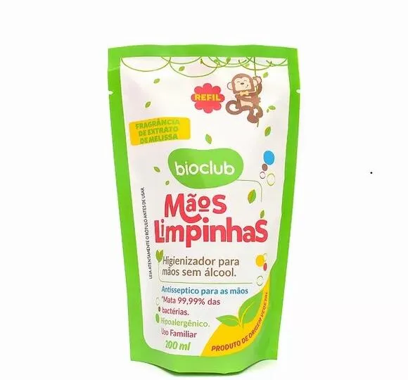 Higienizador Vegano Sem Álcool Mãos Limpinhas Refil Sache 300ml Bioclub