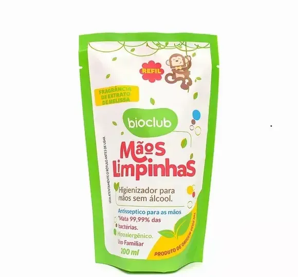 Higienizador Vegano Sem Álcool Mãos Limpinhas Refil Sache 300ml Bioclub