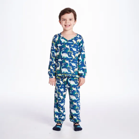 Pijama Longo Juvenil Dino Viscolycra Brilha No Escuro Tip Top