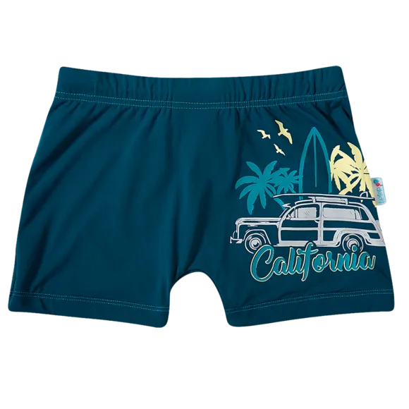 Shorts Praia Folhagem Elastano Juvenil Proteção Uv 50+