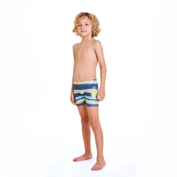 Shorts Praia Abacaxi Folhas Elastano Juvenil Proteção Uv50+ Tip Top