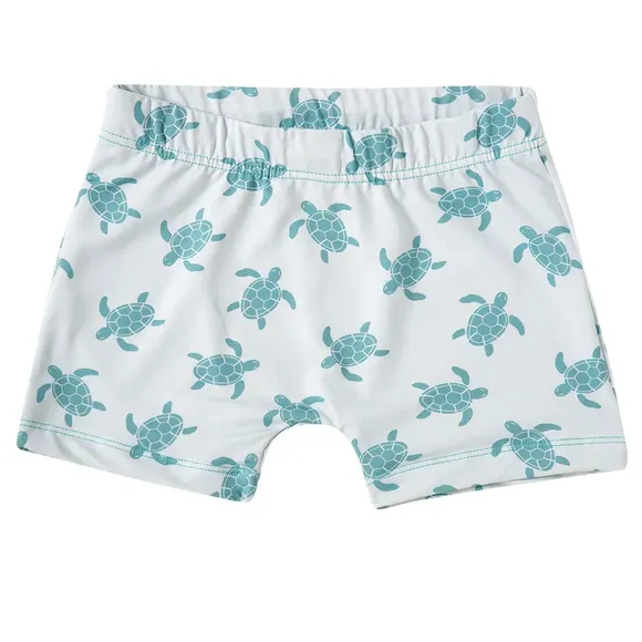 Shorts Praia Juvenil Tartarugas Marinhas Elastano Proteção Uv 50+ Tip Top
