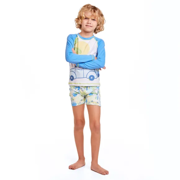 Conjunto Praia Ondas Surf Elastano Juvenil Proteção Uv50+ Tip Top
