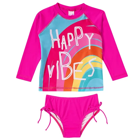 Conjunto Praia Floral Laranja Lycra Juvenil Proteção Uv50+ Tip Top