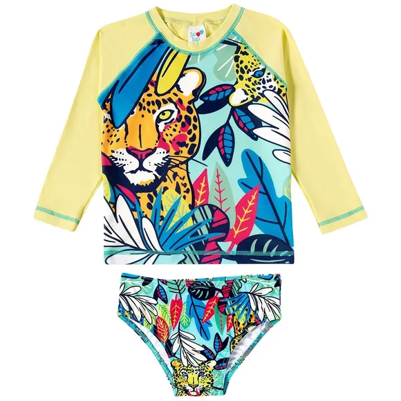 Conjunto Praia Onça Tropical Elastano Juvenil Proteção Uv50+ Tip Top