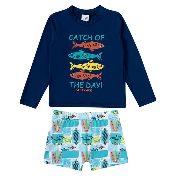 Conjunto Praia Juvenil Pranchas Surf Lycra Proteção Uv 50+ Tip Top