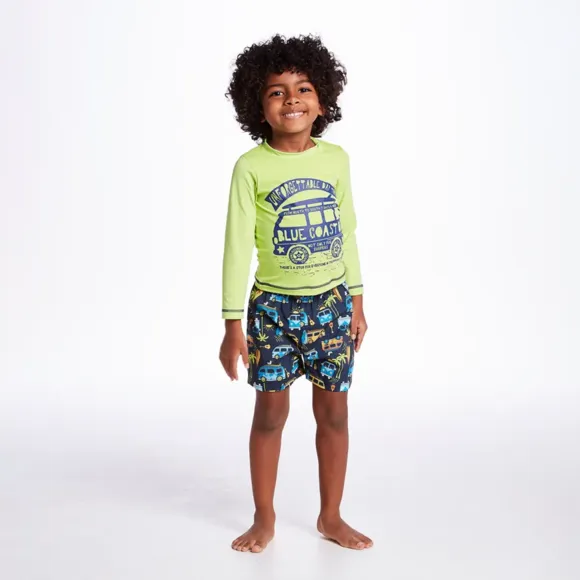 Conjunto Praia Juvenil Kombi Fluor Lycra Lisa Proteção Uv 50+ Tip Top