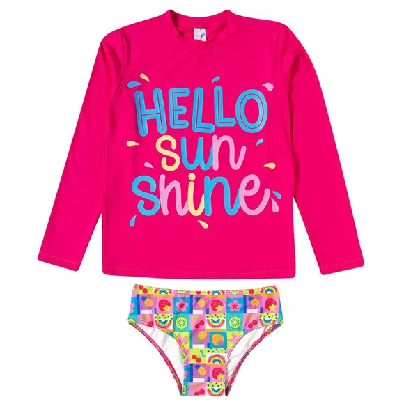 Conjunto Praia Juvenil Hello Sun Shine Elastano Proteção Uv 50+ Tip Top