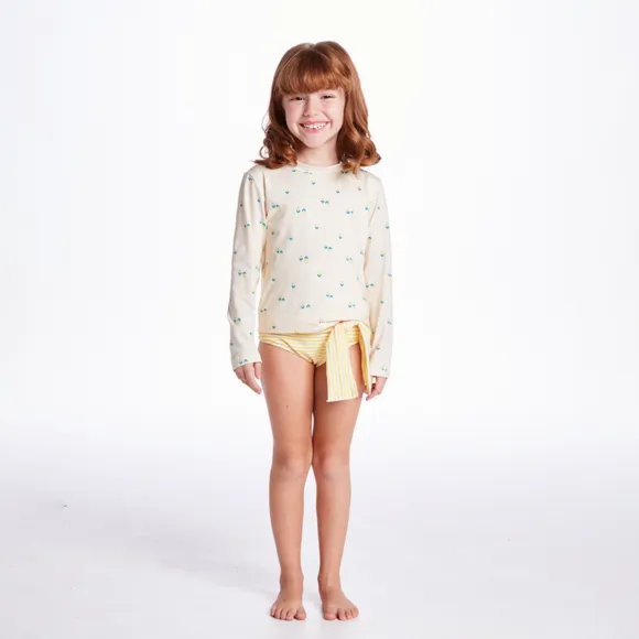 Conjunto Praia Juvenil Tulipa Amarela Elastano Proteção Uv 50+ Tip Top